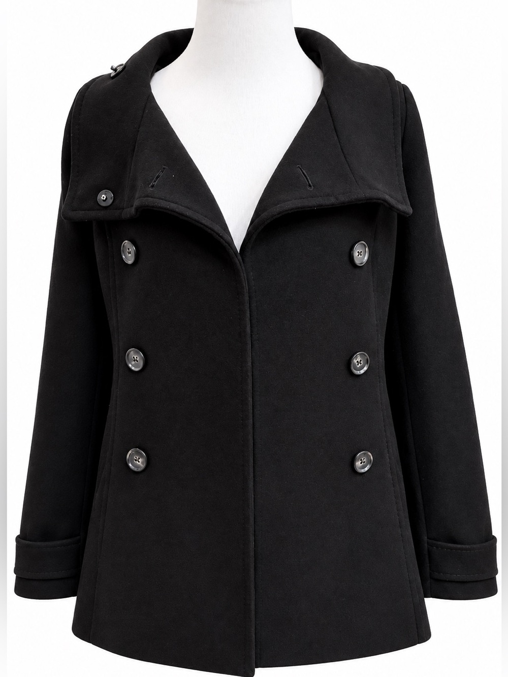 H&M Black Double-Breasted Peacoat Size 8